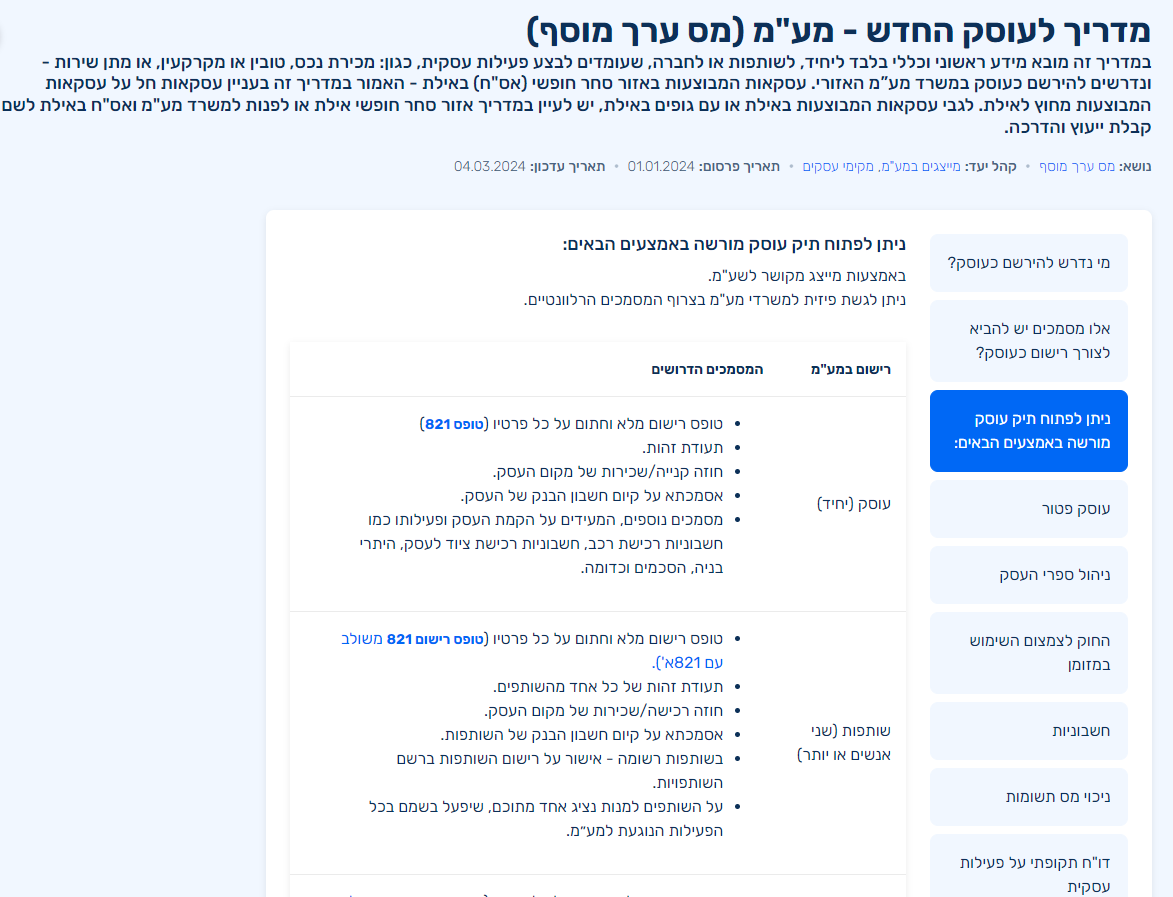 תהליך פתיחת תיק עוסק במע